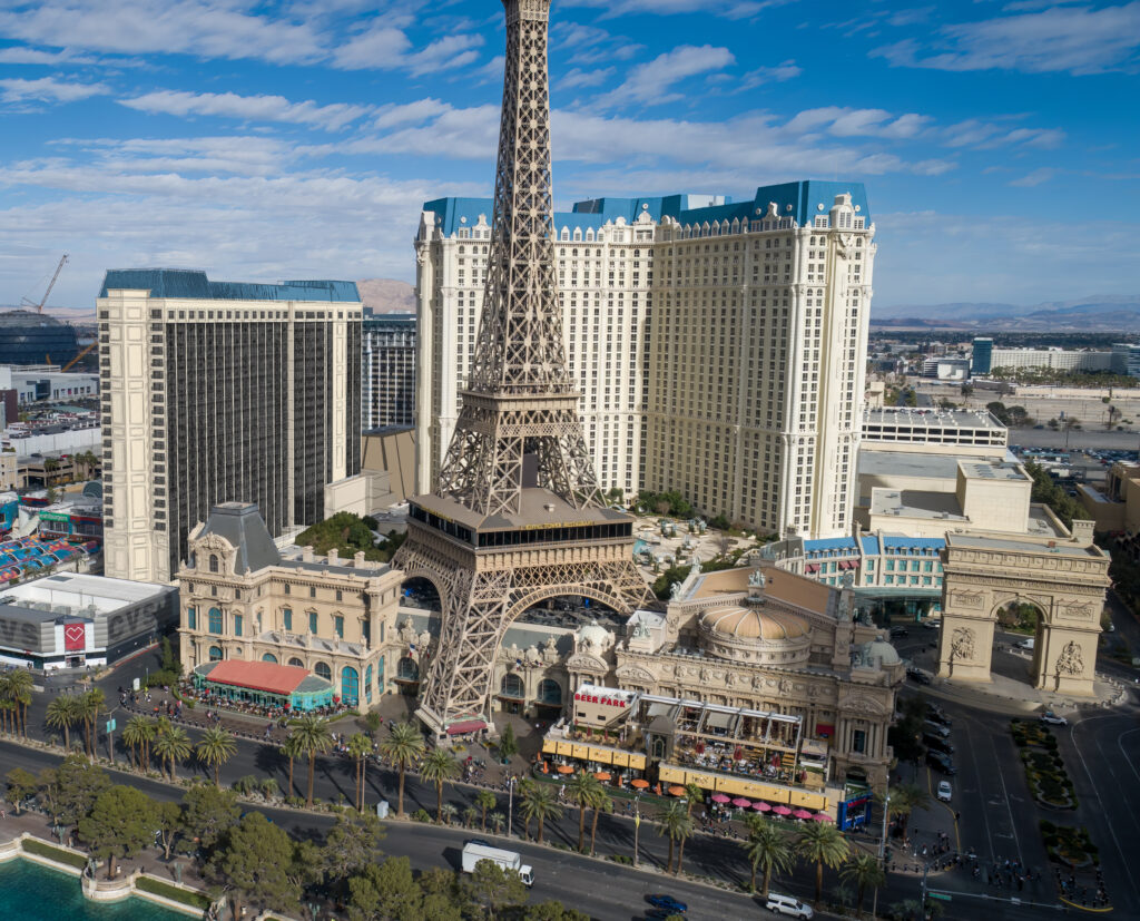 An exterior rendering of Paris Las Vegas with the new Versailles tower made to look like Paris. 