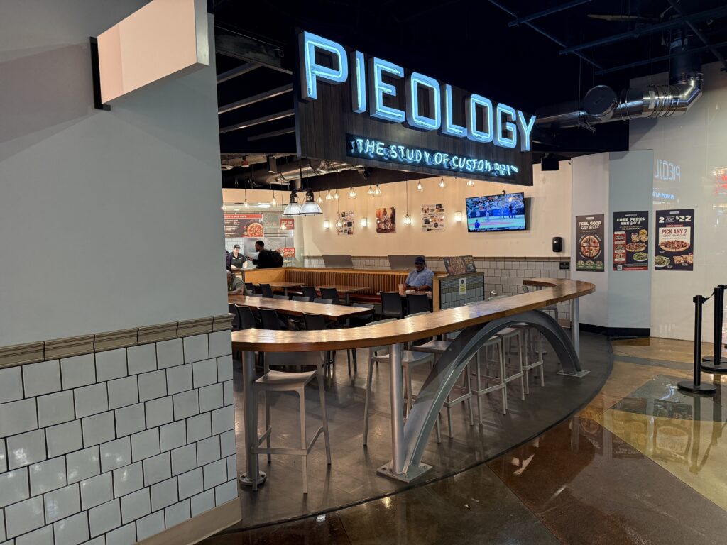 Exterior of Piology, with plenty of open seating.