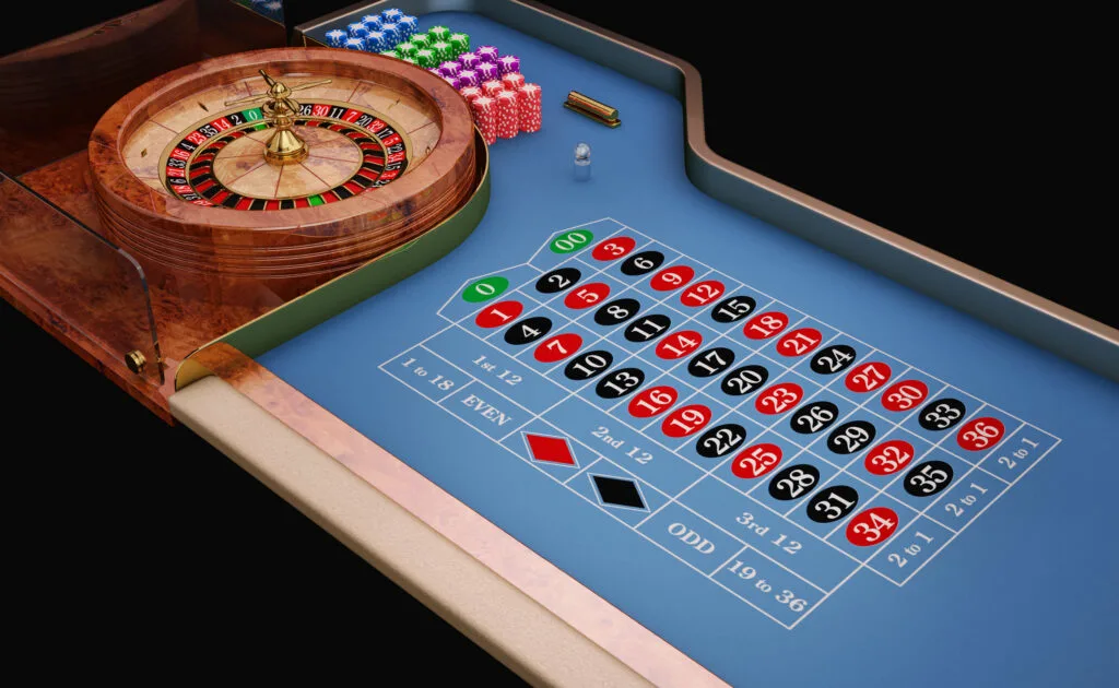 Roulette table and wheel