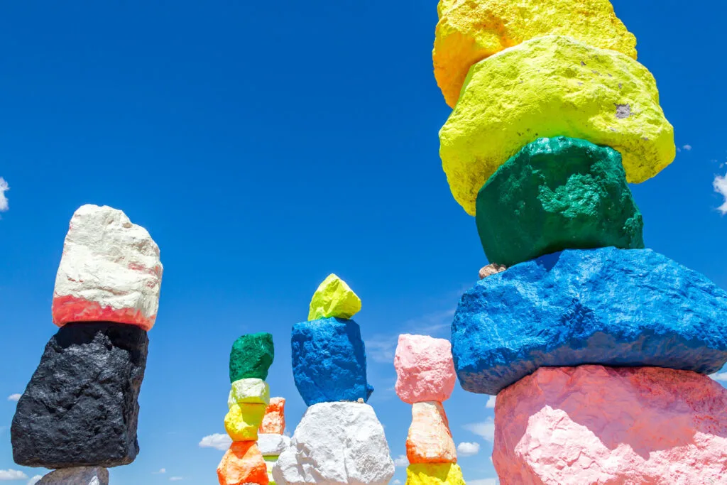 Colorful rocks stacked at Seven Magic Mountains