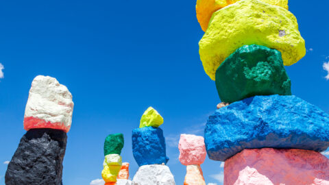 Colorful rocks stacked at Seven Magic Mountains