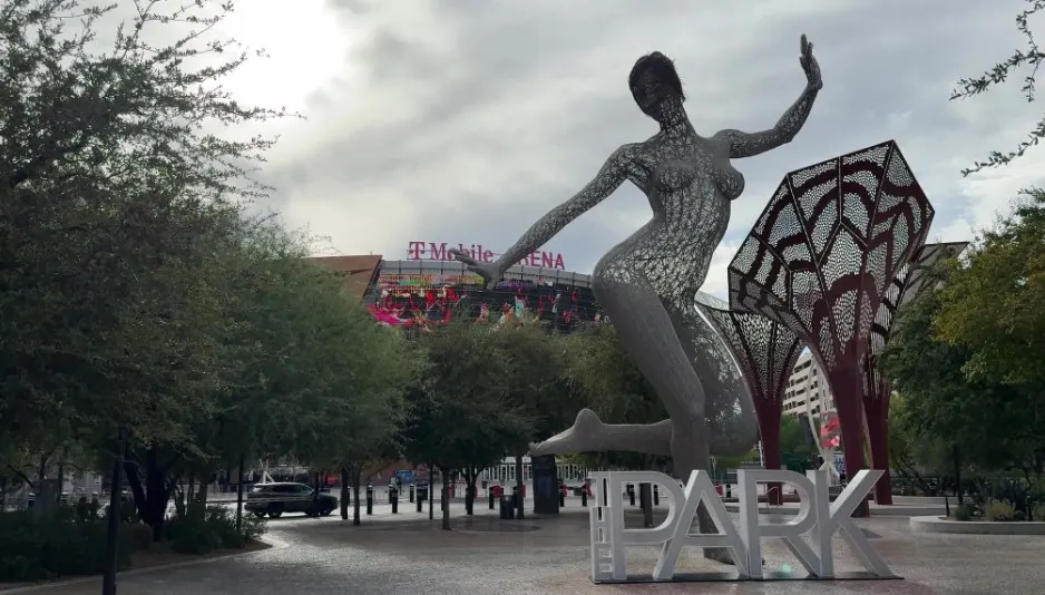 Bliss Dance, a statue of a dancer in The Park. 