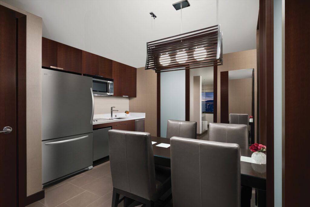 A kitchenette in the corner suite.