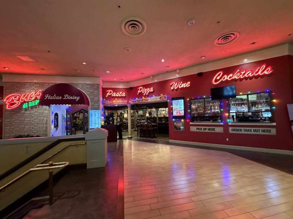 Exterior of Buca di Beppo at Excalibur Las Vegas.