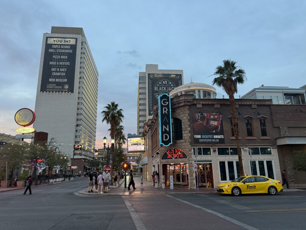 Exterior of Downtown Grand at Dusk.