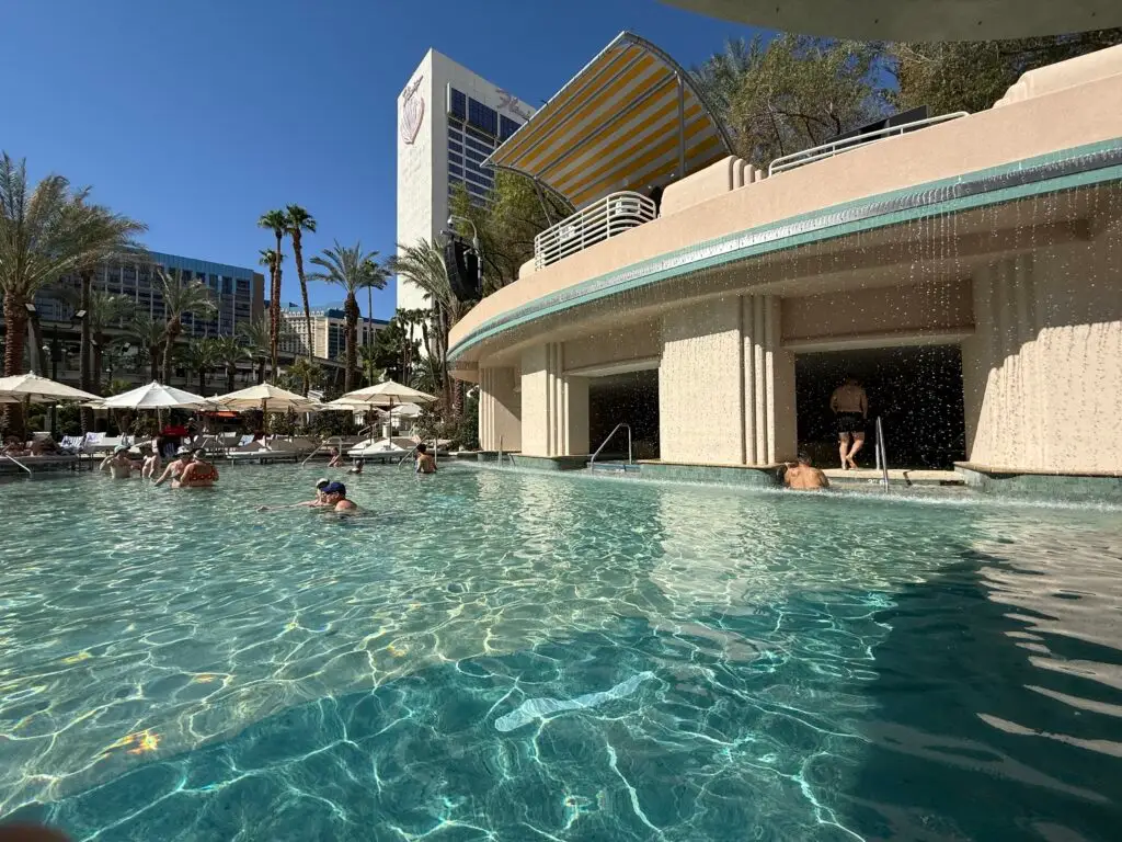 The pool at Flamingo, pictured from in the water. 