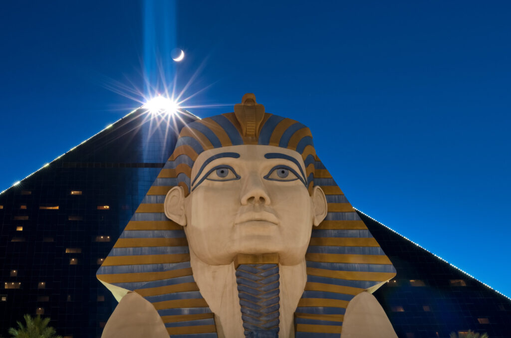 Luxor Las Vegas exterior with sphinx in the foreground