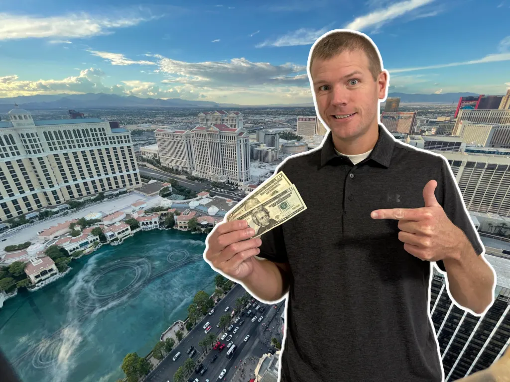 Me, posing with money in front of the Las vegas Strip.