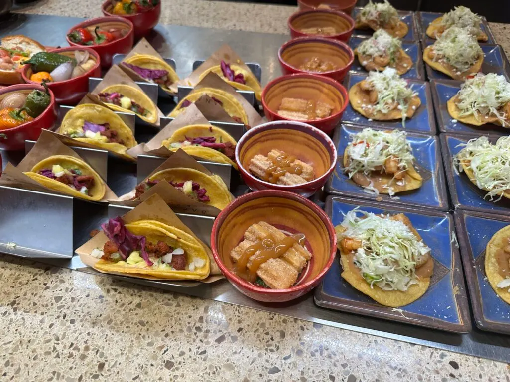 Al Pastor Tacos, Churros, and Shrimp Totadas.