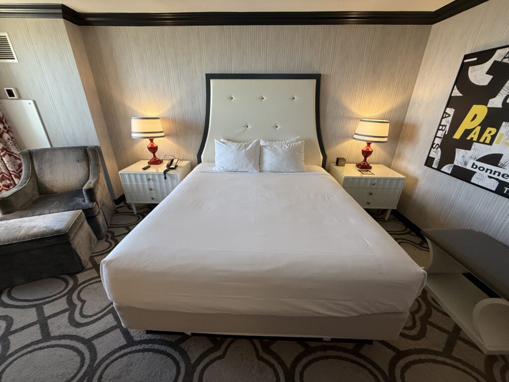 A head on shot of the bed, which shows the padded backboard. 