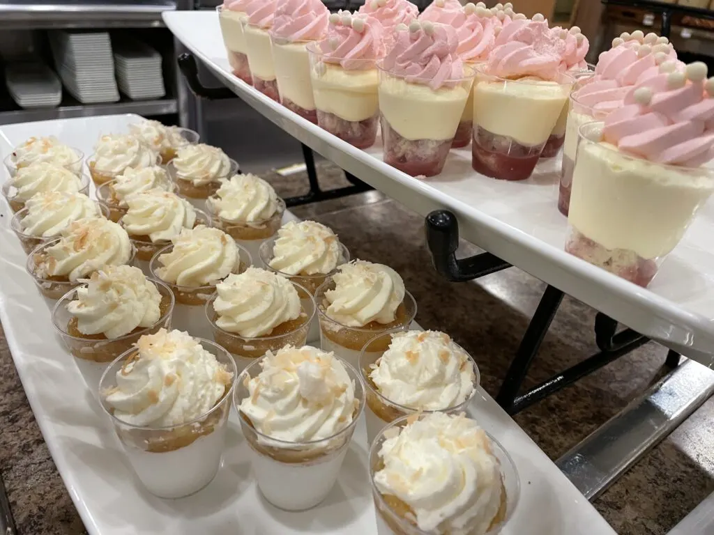 Strawberry Cheesecake desserts on a tray