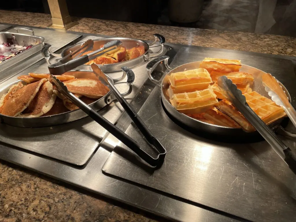 waffles, pancakes, and french toast at the buffet