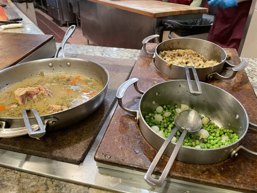 chicken in the pot, and cooked veggies