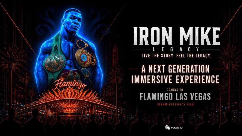 A promo image for Iron Mike Legacy, which shows a holographic version of Mike Tyson in boxing attire. 