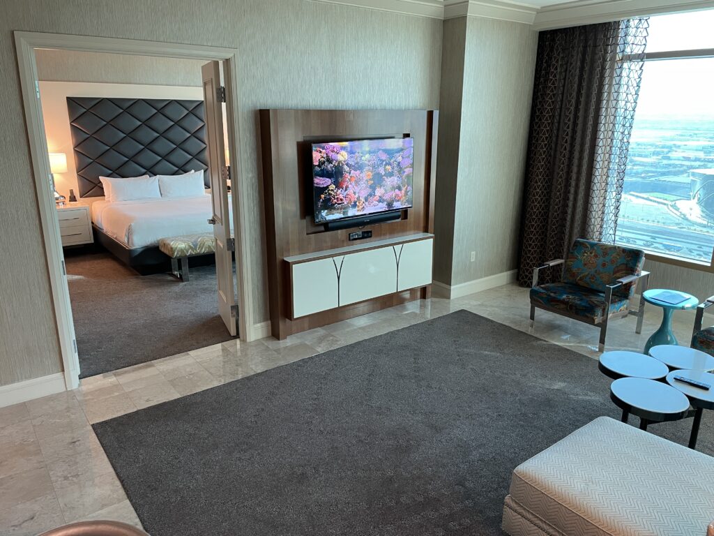 Living Room TV with Bedroom in the background