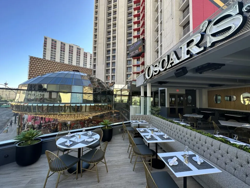 View of Plaza's hotel tower and the dome at Oscar's from their new oudoor seating area.