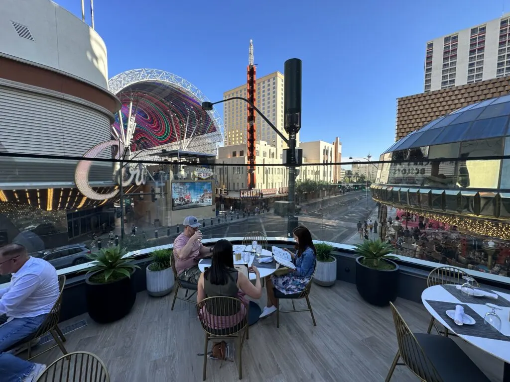 The view of Circa and Golden Gate from Oscars outdoor patio.