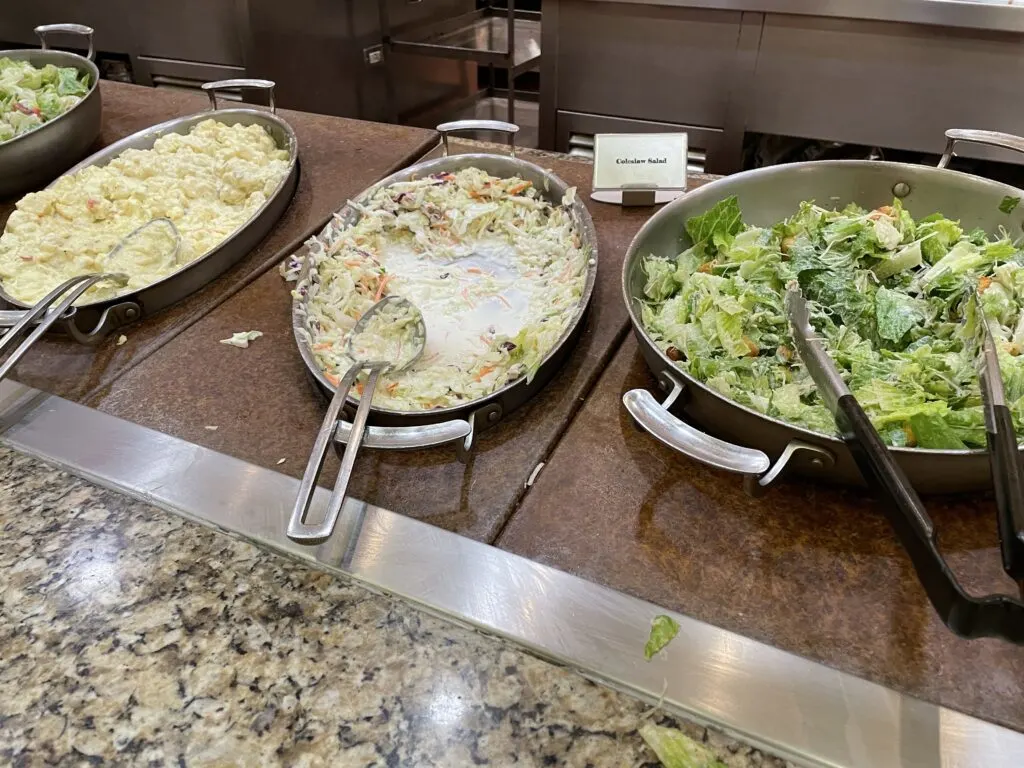 Various varieties of pasta and leaf salads