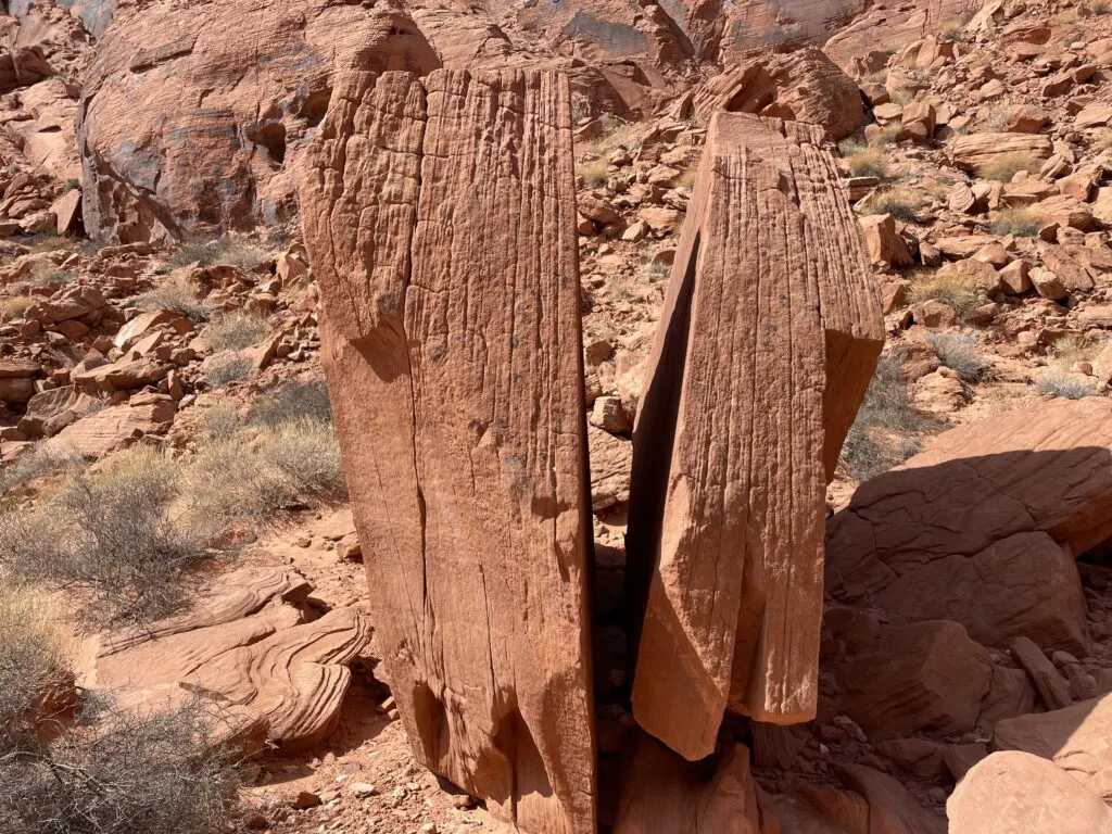 Large boulder along the path perfectly spit in two pieces