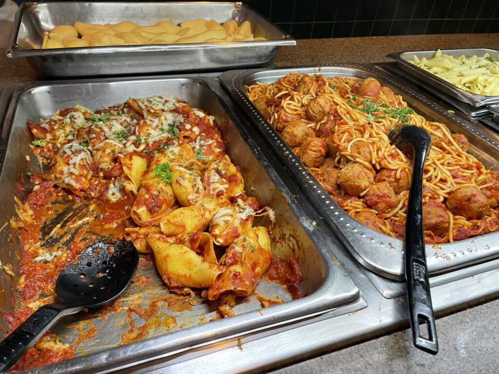 Italian pasta options at the buffet