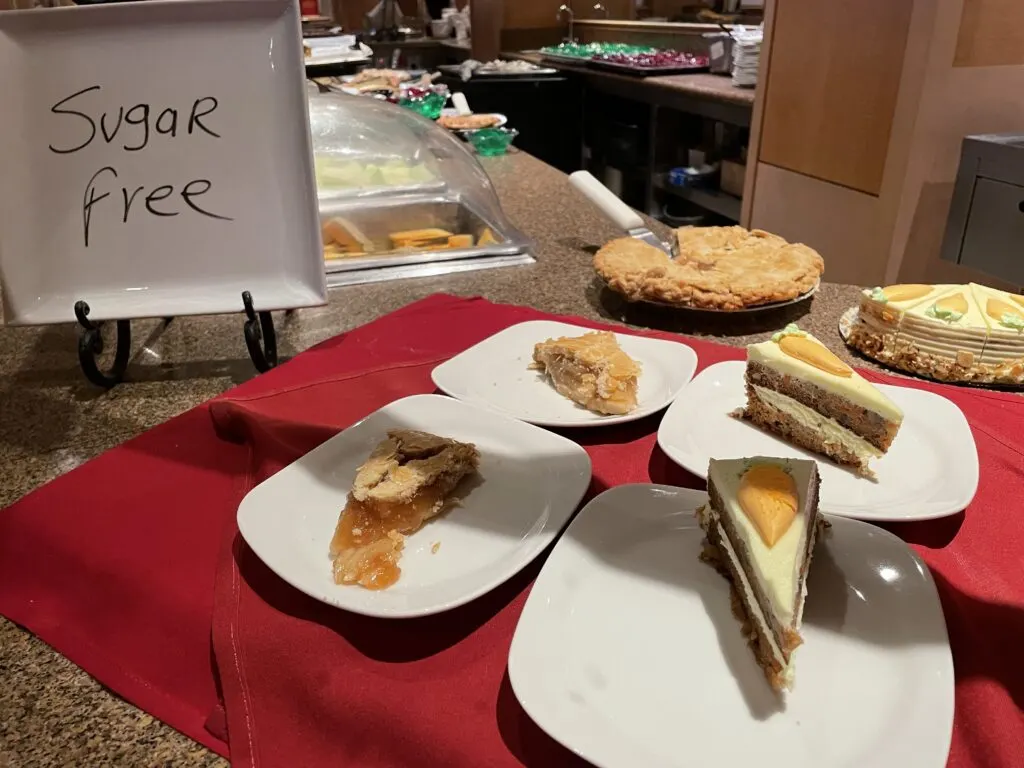 Sugar Free pie and cake options on the dessert table