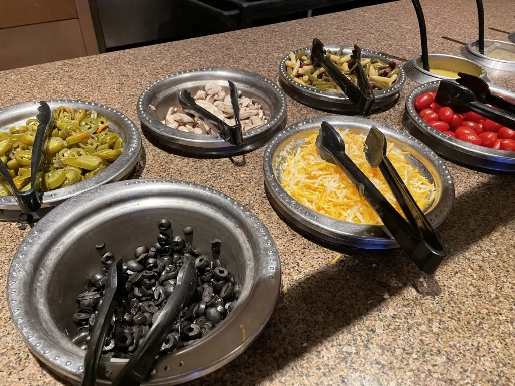 Taco bar toppings at the buffet