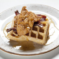 Chicken and waffles on a plate