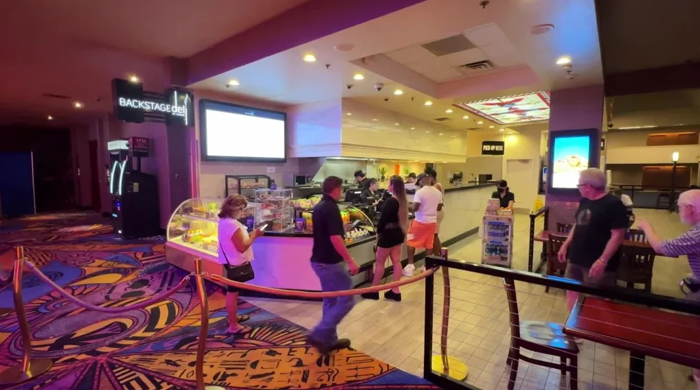 Exterior of the backstage deli food stand. 