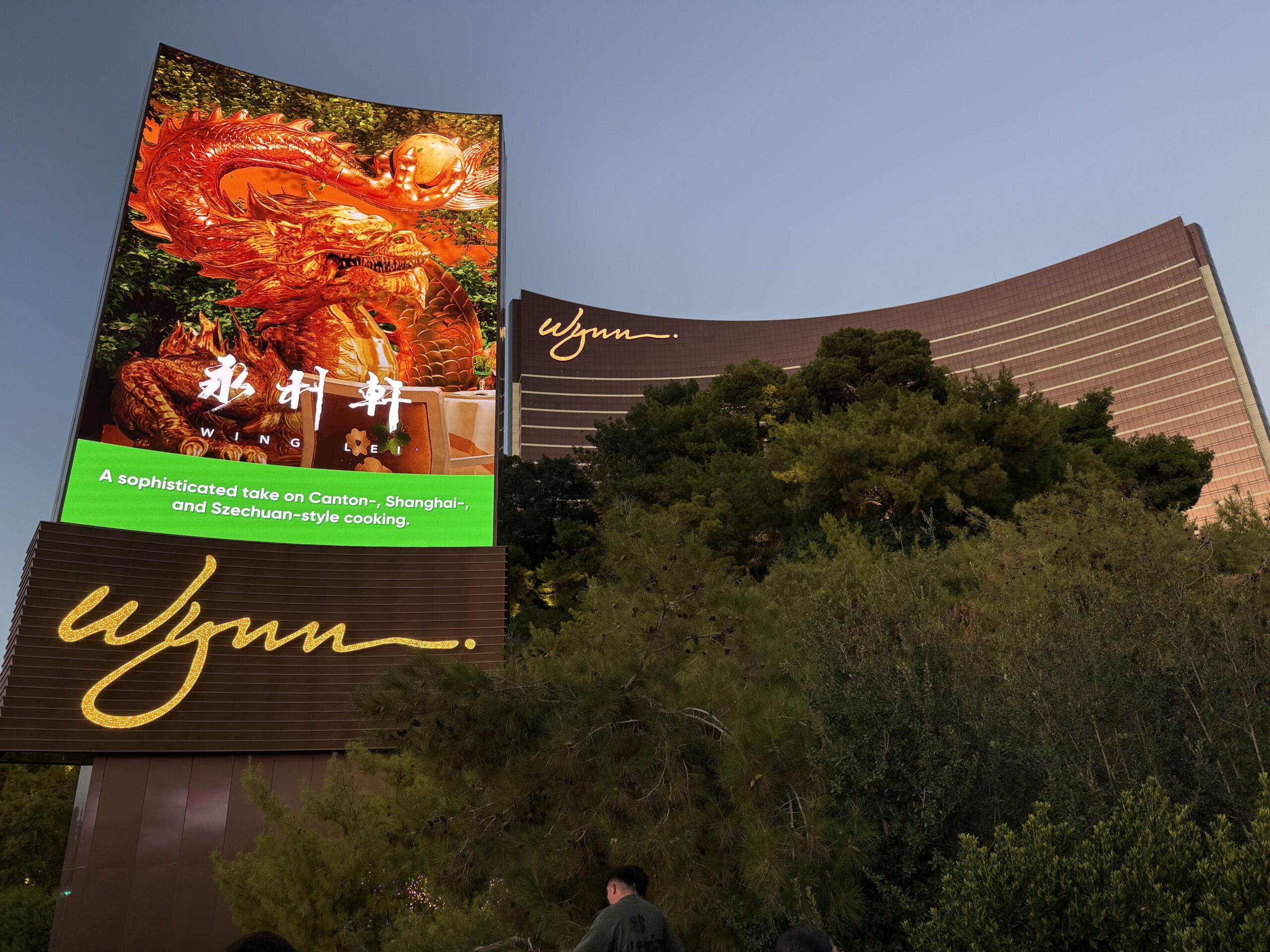 Wynn's LED Marquee to the left of the hotel tower in the background.
