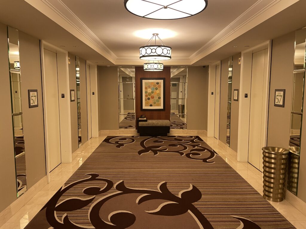 An elevator lobby in Caesars Palace's Octavius Tower