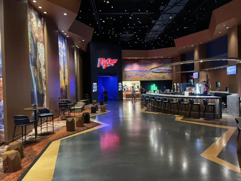 FlyOver Vegas lobby area with a bar on the right side