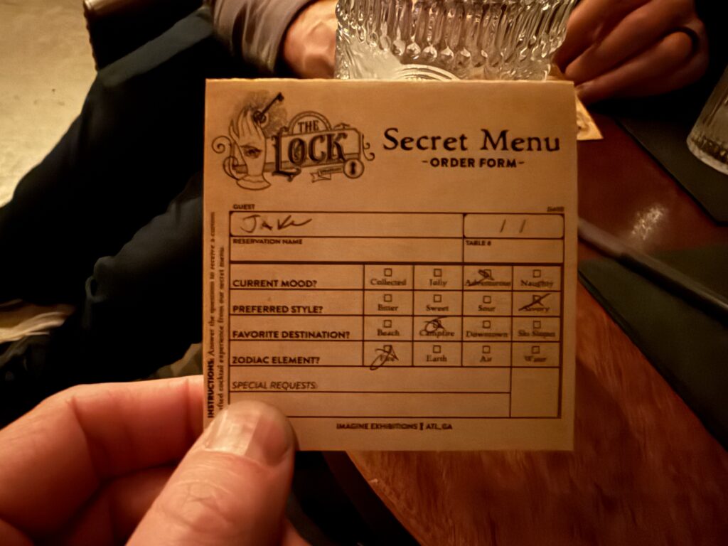My drink order form, which asks 4 nonsense questions.