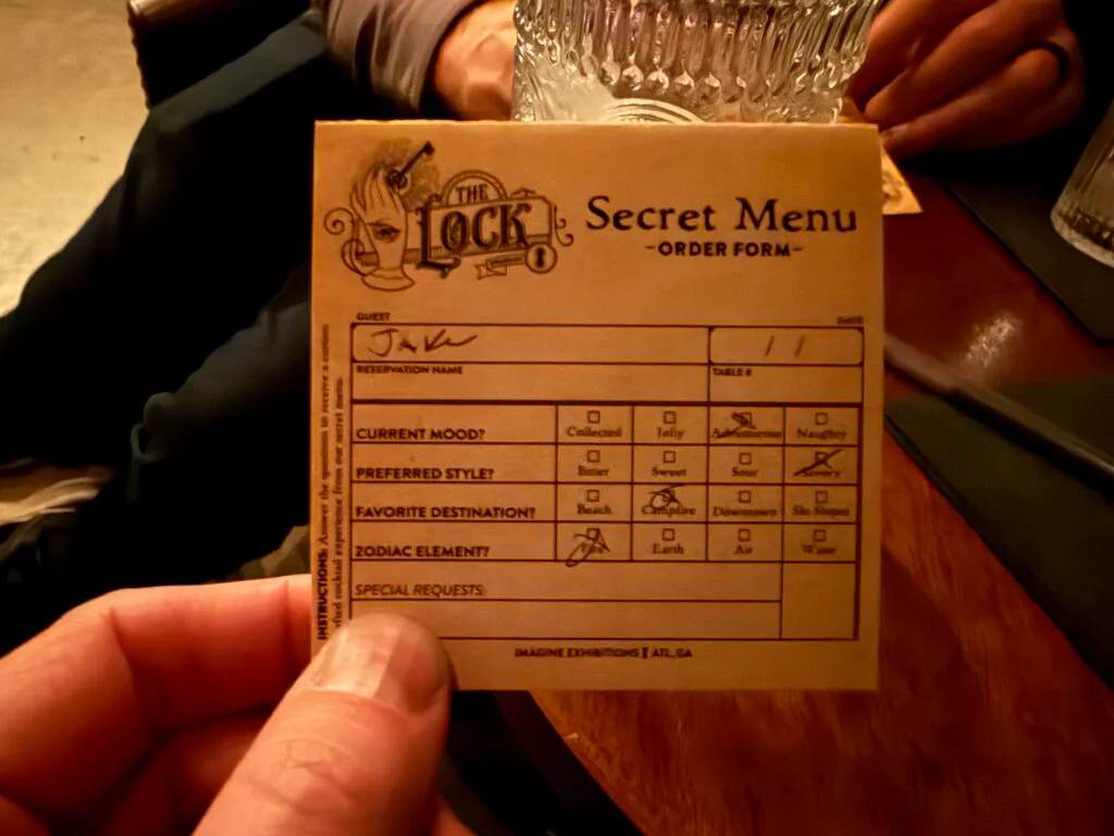 My drink order form, which asks 4 nonsense questions. 