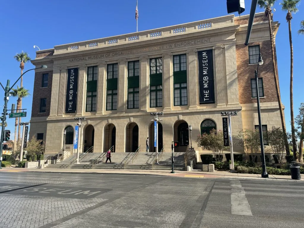 Exterior of the Mob Museum in Las Vegas on a sunny day