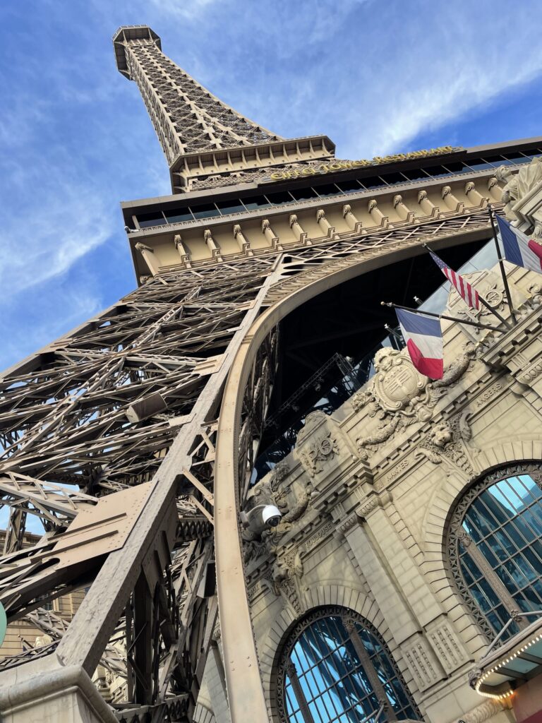 The Eiffel Tower at Paris photographed from the street below