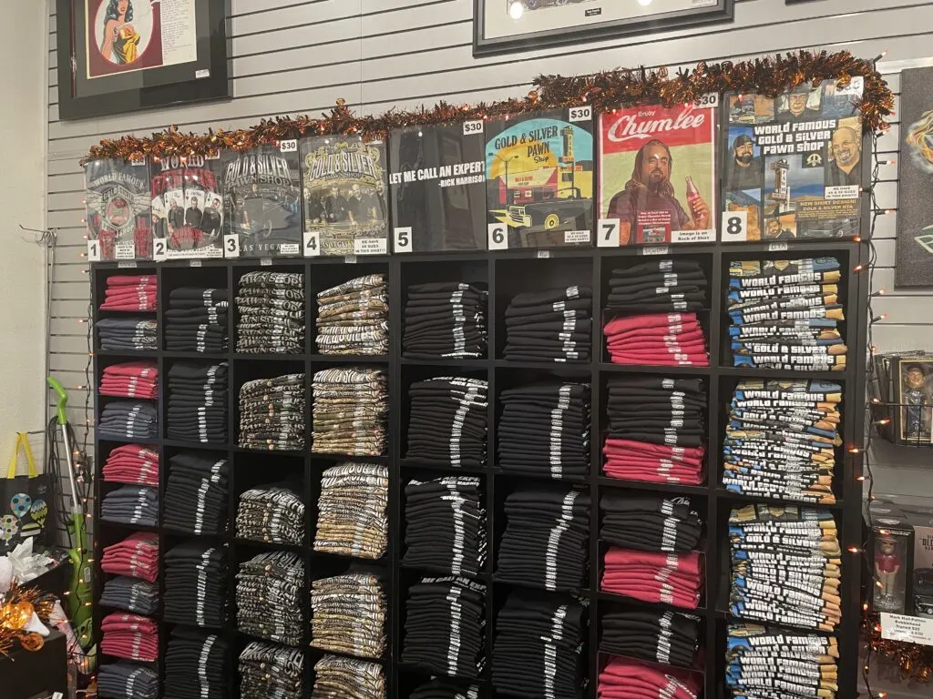 A display of multiple Pawn Stars Shirts