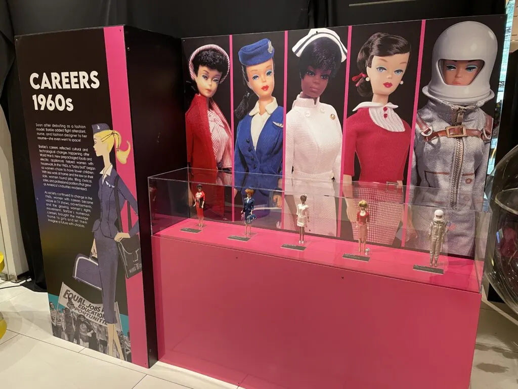 Dolls depicting Barbie careers in the 60s like flight attendant, nurse, etc. 