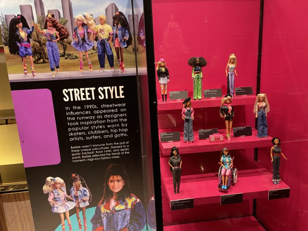 Barbies wearing "Street Style" clothing from the 1990s. 