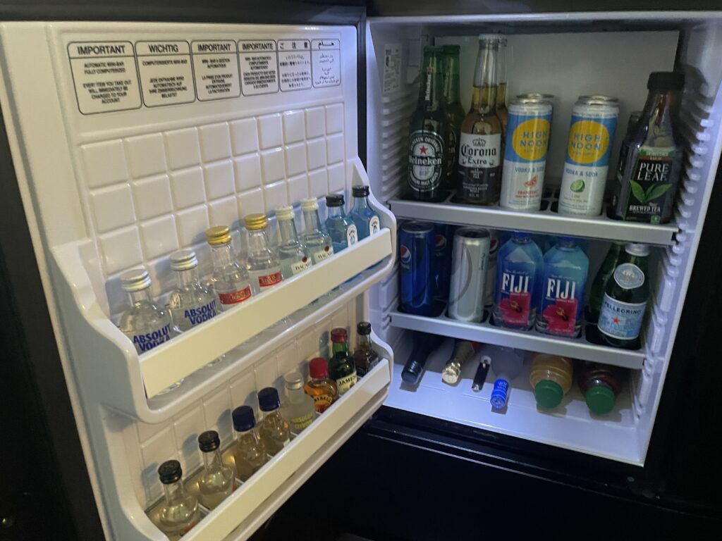 Drinks in the mini bar. 