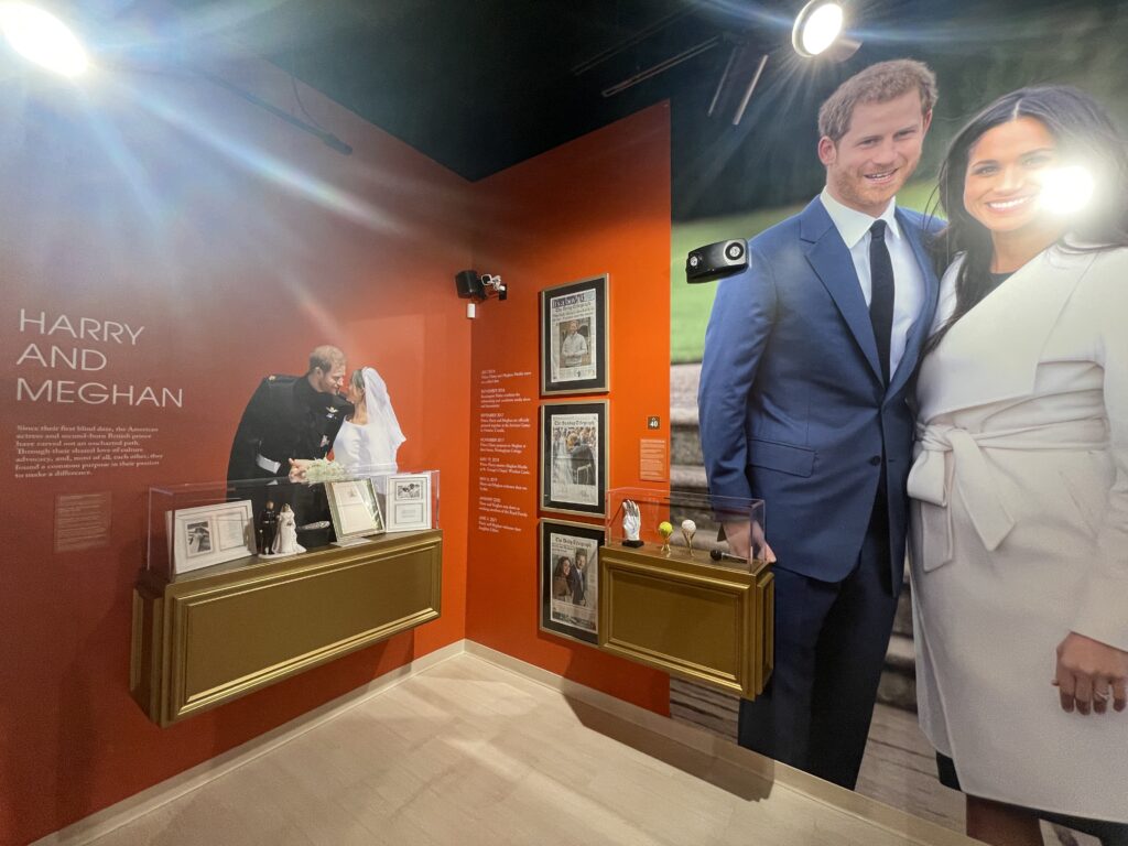 A room of the exhibit dedicated to Harry and Meghan.