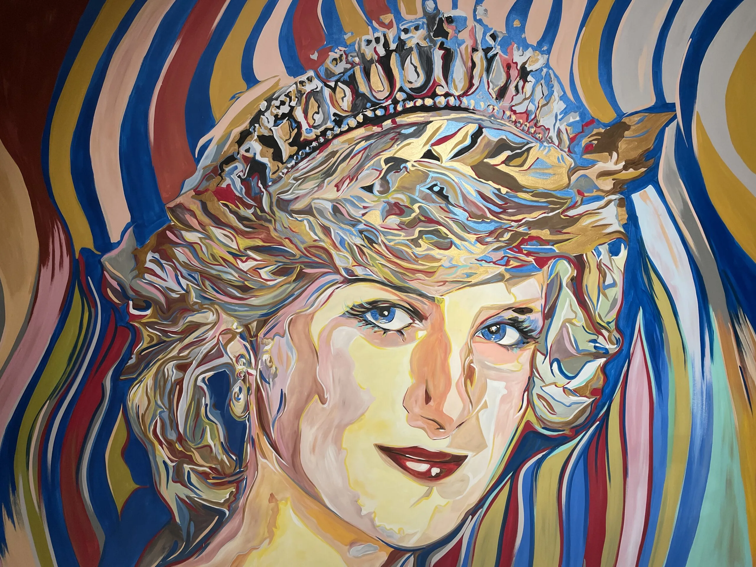 A colorful painting of diana's face.