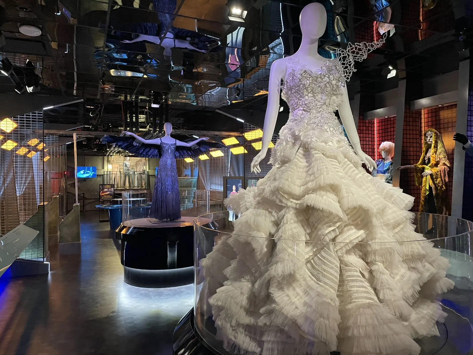 The wedding dress worn by Katniss in The Hunger Games on display.