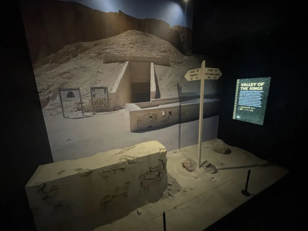 The first exhibit depicting the Valley of the Kings, with an informational placard to the right. 