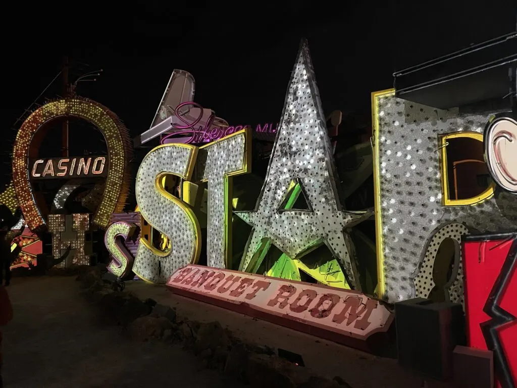 Large Illuminated letters that spell "STAR" which were once signage for the Stardust.