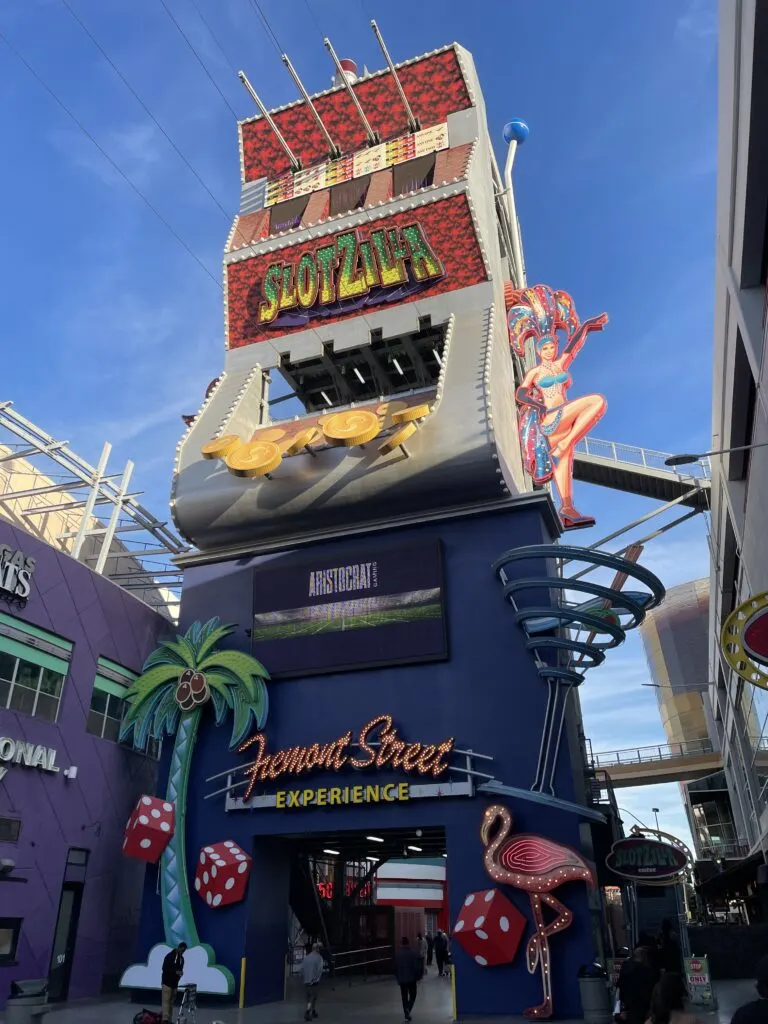 A 11 story zipline tower designed to look like a slot machine.