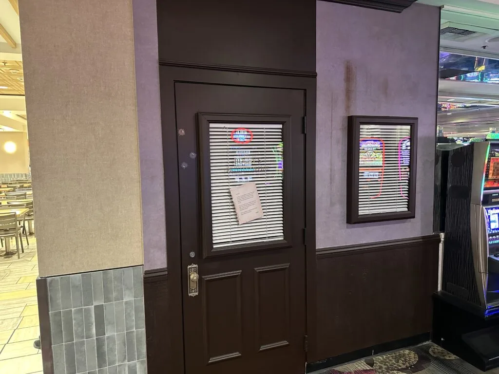 The entrance to The Count Room disguised as the door into "Bugsy's Office".