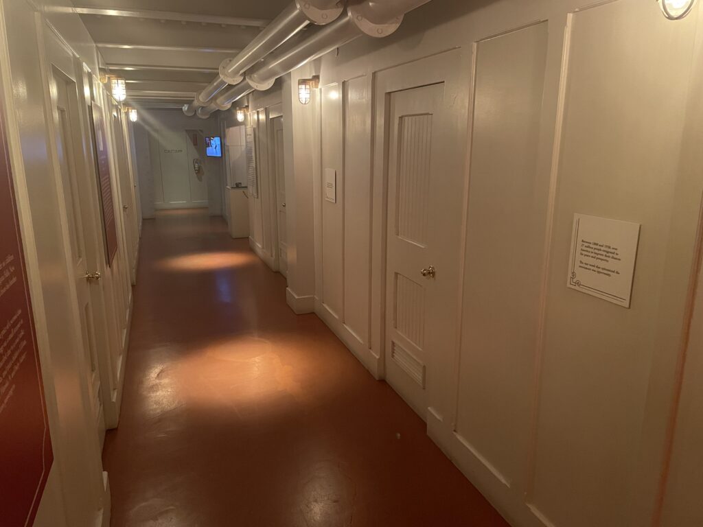 A hallway that is is a recreation of those in Titanic's third class.