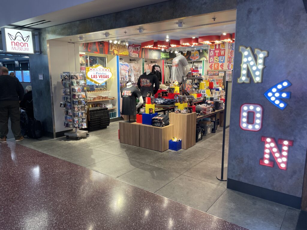 Exterior of the Neon Museum Store at the airport. 