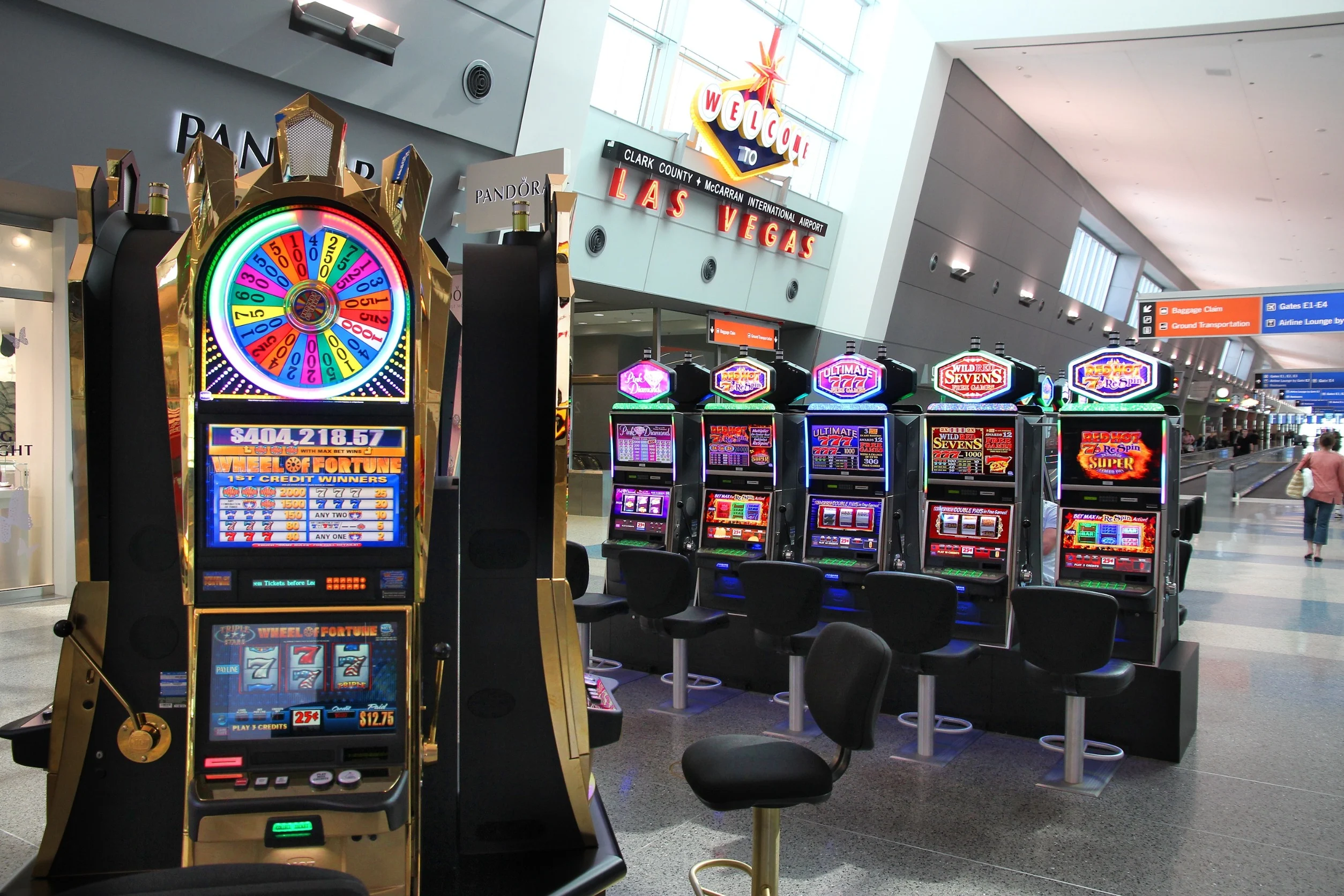 2 banks of slot machines in Terminal 3 of the airport.