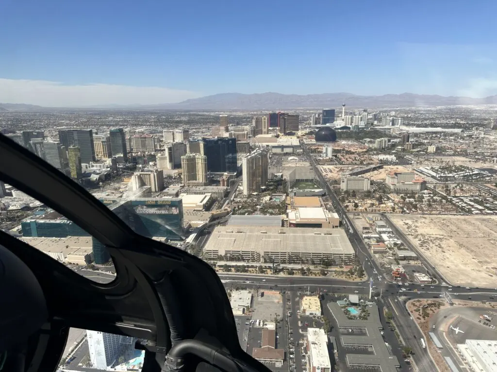 A view of hotel towers on the Las Vegas Strip from my helicopter tour. 